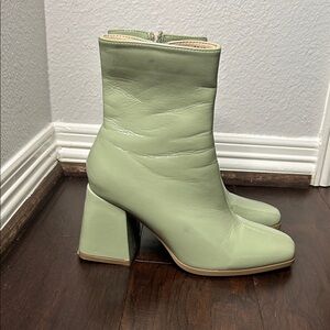 Green Faux Leather Ankle Boots